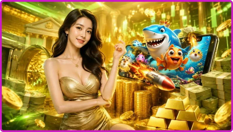 Điện thoại hiển thị game bắn cá với hai lối đi tương phản minh họa nền tảng an toàn và game bắn cá lậu