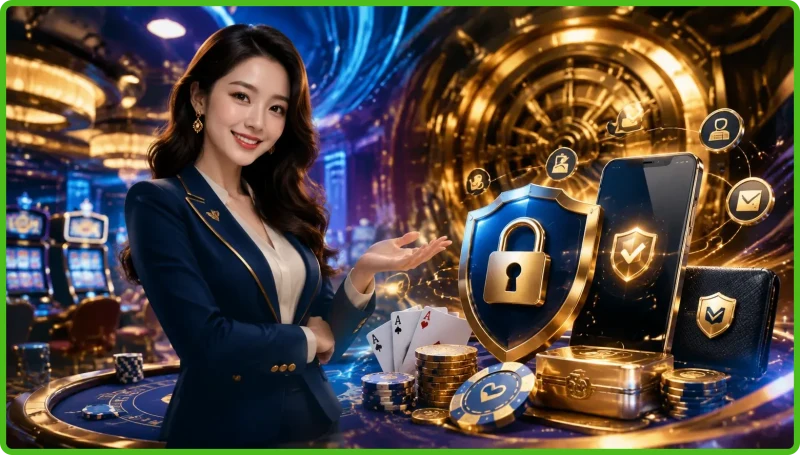 Hệ thống bảo mật công nghệ cao với tường lửa kỹ thuật số và mã hóa dữ liệu, minh họa cam kết bảo vệ thông tin của Jun88